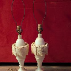 Antique Egyptian White Alabaster Lamps 