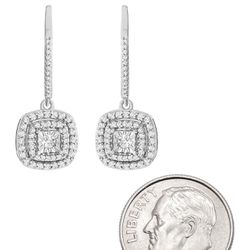 1/2 Ct Diamond Halo Drop Earrings