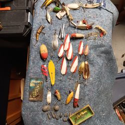 Antique Fishibg Gear With Tackle Box