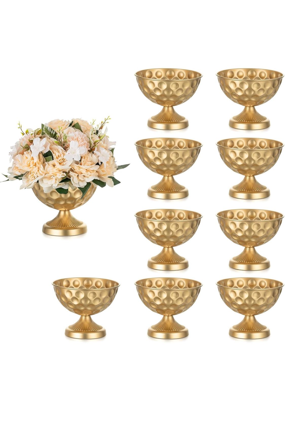 Sziqiqi Gold Metal Vases for Centrepiece: 6.1in 10Pcs Bulk Bowl Compote Vase for Wedding Flower Decorations - Flower Arrangements Table Vase Plant for