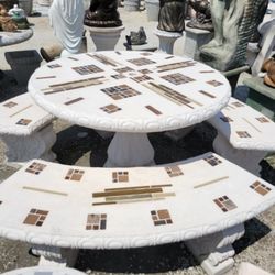 Concrete Mosaic Picnic Table with 3 Benches/ Outdoor Patio Furniture
