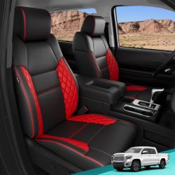 FEINEPRO Toyota Tundra Seat Covers *Full Set* Nappa Leather Full Wrap Black and Red