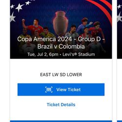 Copa America Brazil v Colombia Front Row - Two Tickets - $450