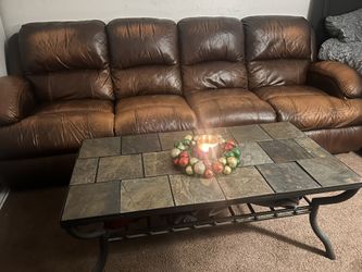 Powered Leather Couch, Coffee Table