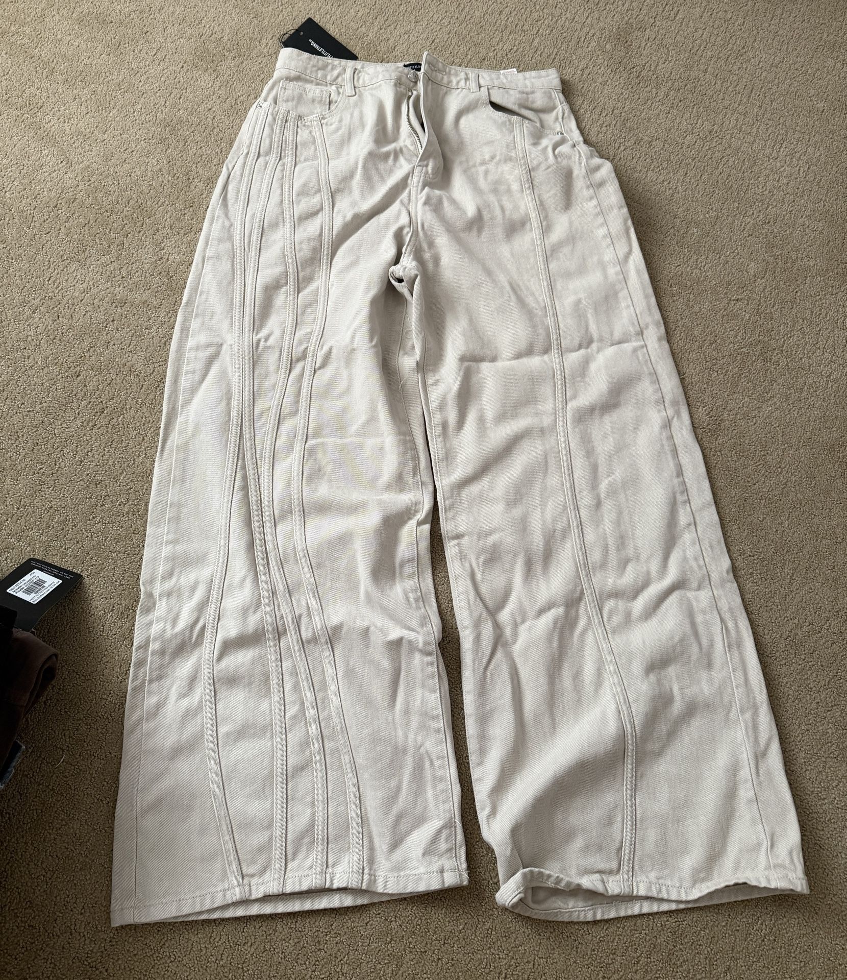 PrettyLittleThing Sand Side Seam Wide Leg Jeans – Size 12