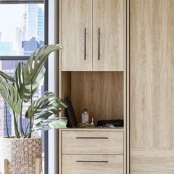 Modern Tall White Oak Storage Cabinet 