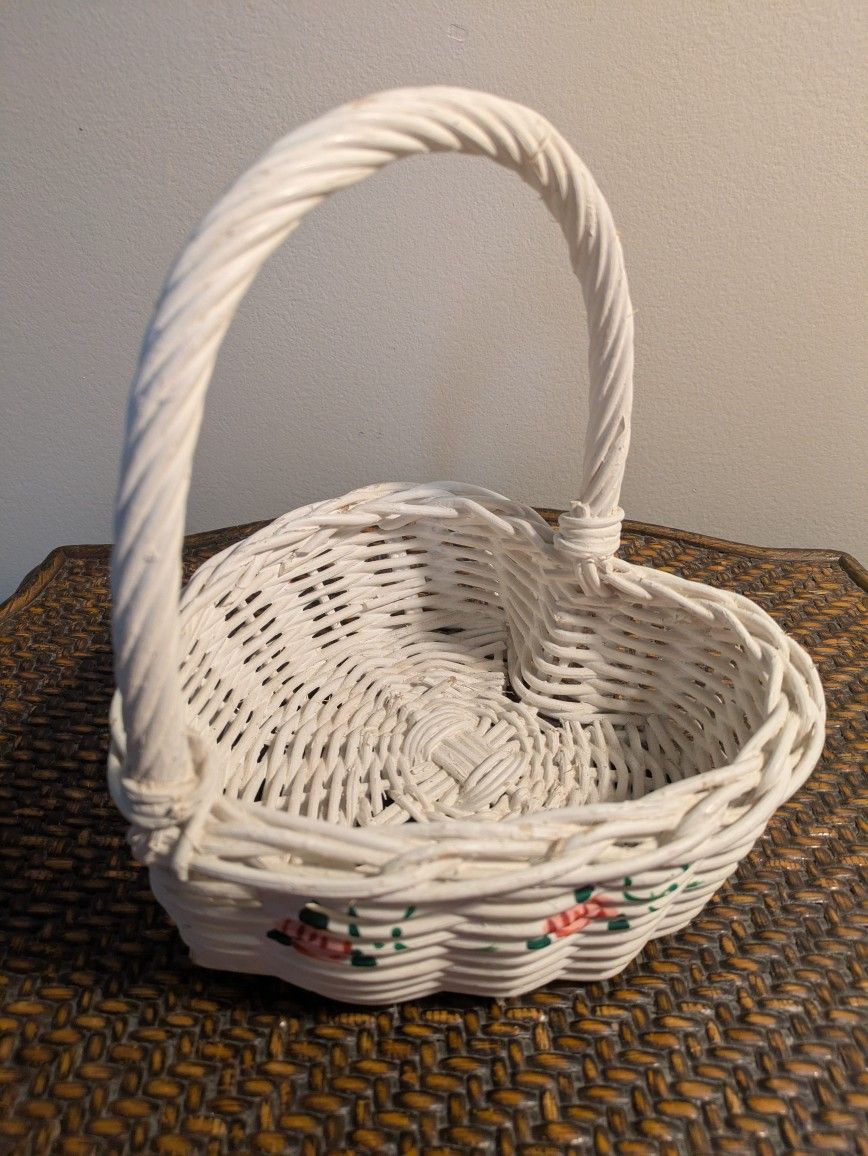 White Heart Shaped Wicker Basket With Roses