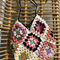 Colorful Granny Square Crochet Tote