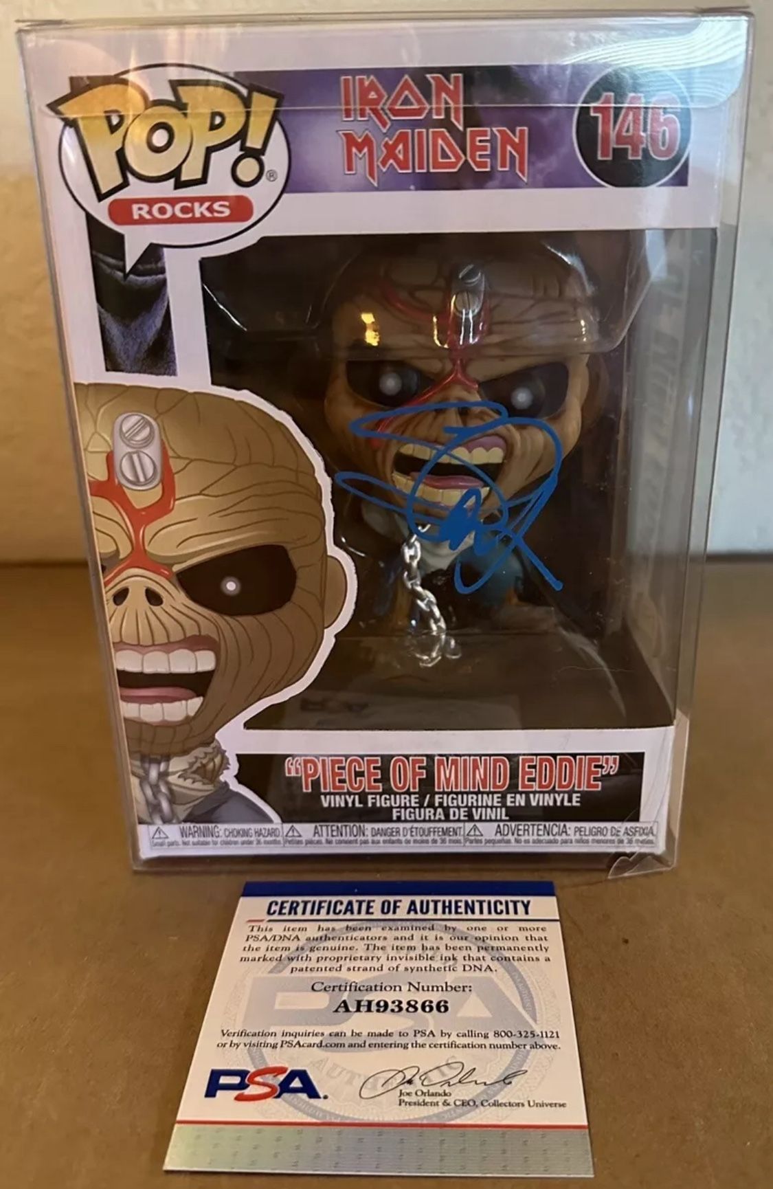 Steve Harris Iron Maiden Signed Autograph Piece Of Mind Eddy #146 Funko Pop, PSA