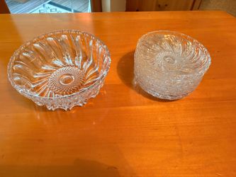 Clear Cut Glass Dessert Bowl and Plate Set