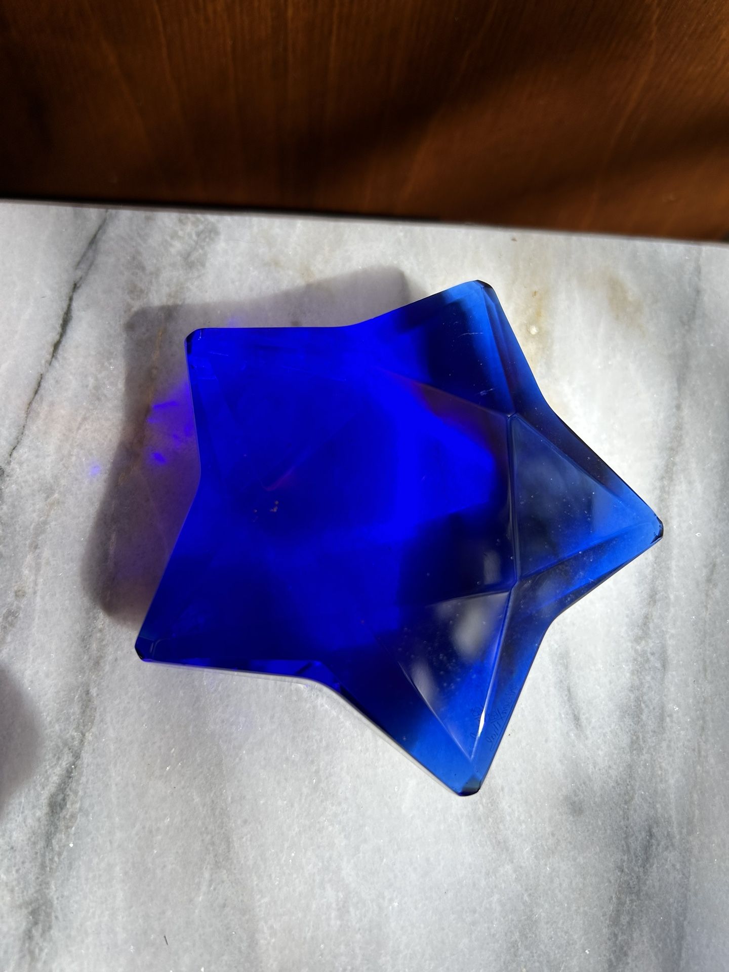 Rosenthal blue crystal star in original box, paperweight