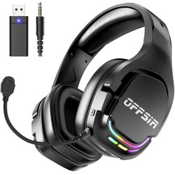 OFFSIR Wireless Gaming Headset with Microphone for PC PS5 PS4, Bluetooth Gaming Headset 2.4G USB Wireless Headphones with RGB Lights & 50mm Speakers 