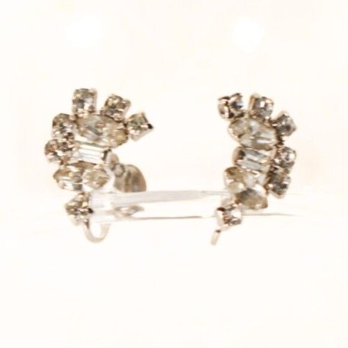 Vintage 1960s Rhinestone Silver Tone Costume Earrings Bridal Wedding Bride Event