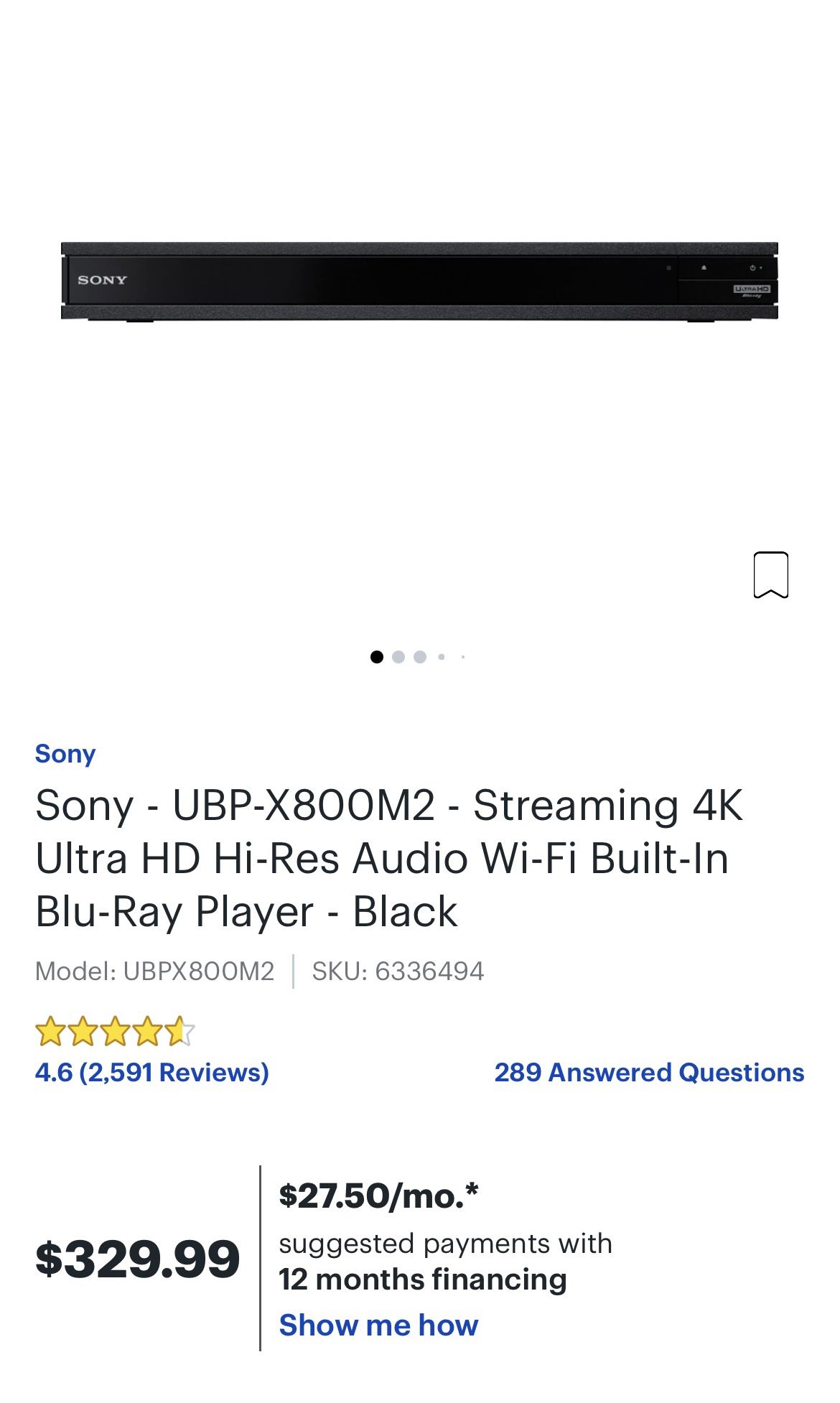 Sony UBP-X800M2 4K Ultra HD Blu-ray player with Wi-Fi® and