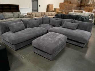 New! Plush Sectional Sofa, Dark Grey Couch, Grey Couch, Grey Sectional, L-Shaped Sofa, Armless Couch, Modern Sectional, Mid-century Sofa, Couch