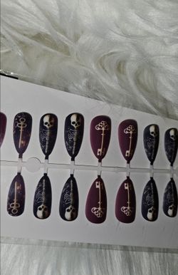Purple and black skeleton and key design coffin nails #gothic #alternative #halloween #nails press on nails