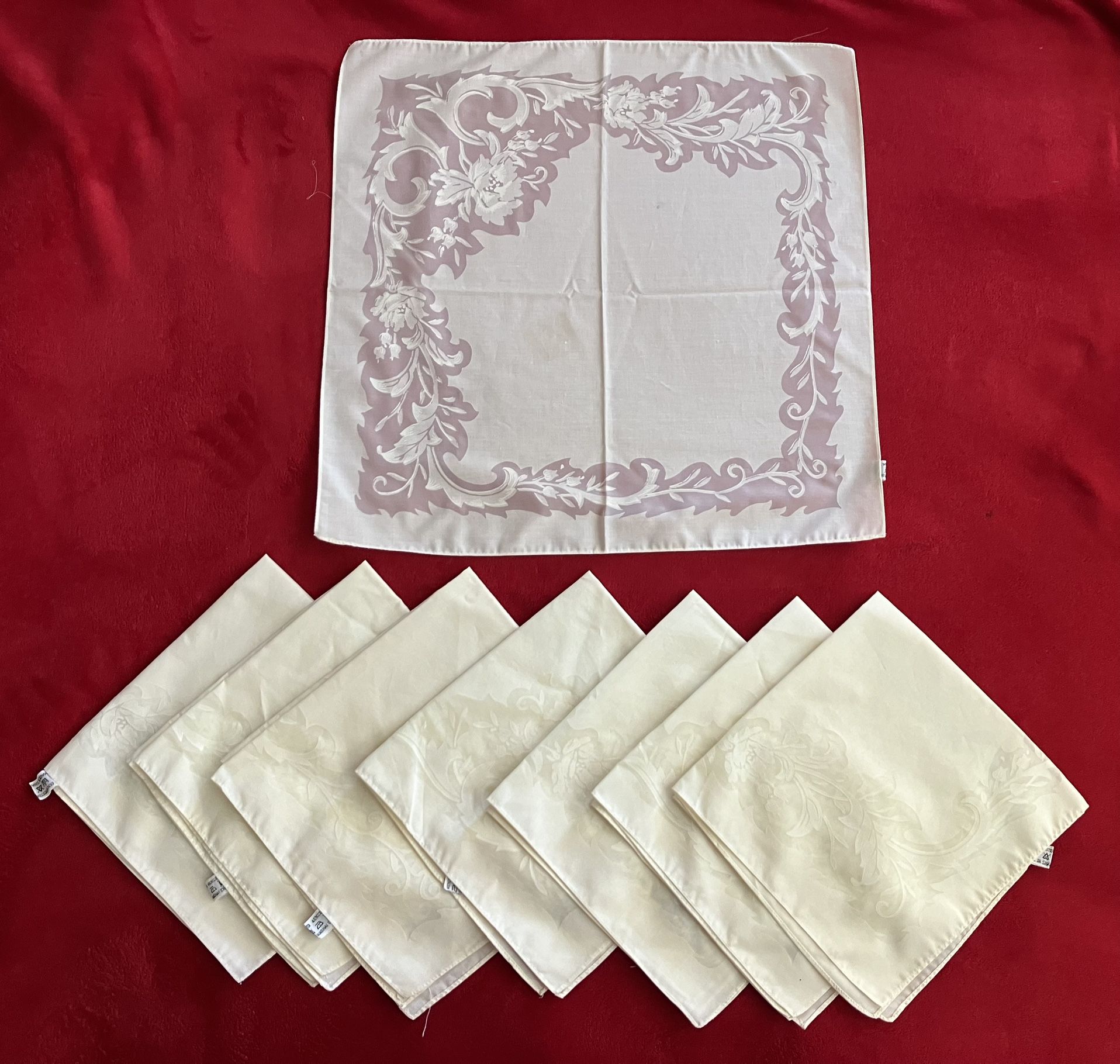 NEW VINTAGE Ivory Floral Napkins Square 17" - Set Of 8 - 55% POLYESTER - Wedding ‼️ Price Is FIRM ‼️