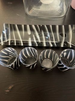 Zebra Print candle holders Set with Tray