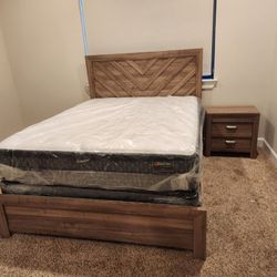 Queen Bed Frame With Mattress Set Pillow Top Including 💜 Une Nightstand On Sale For: