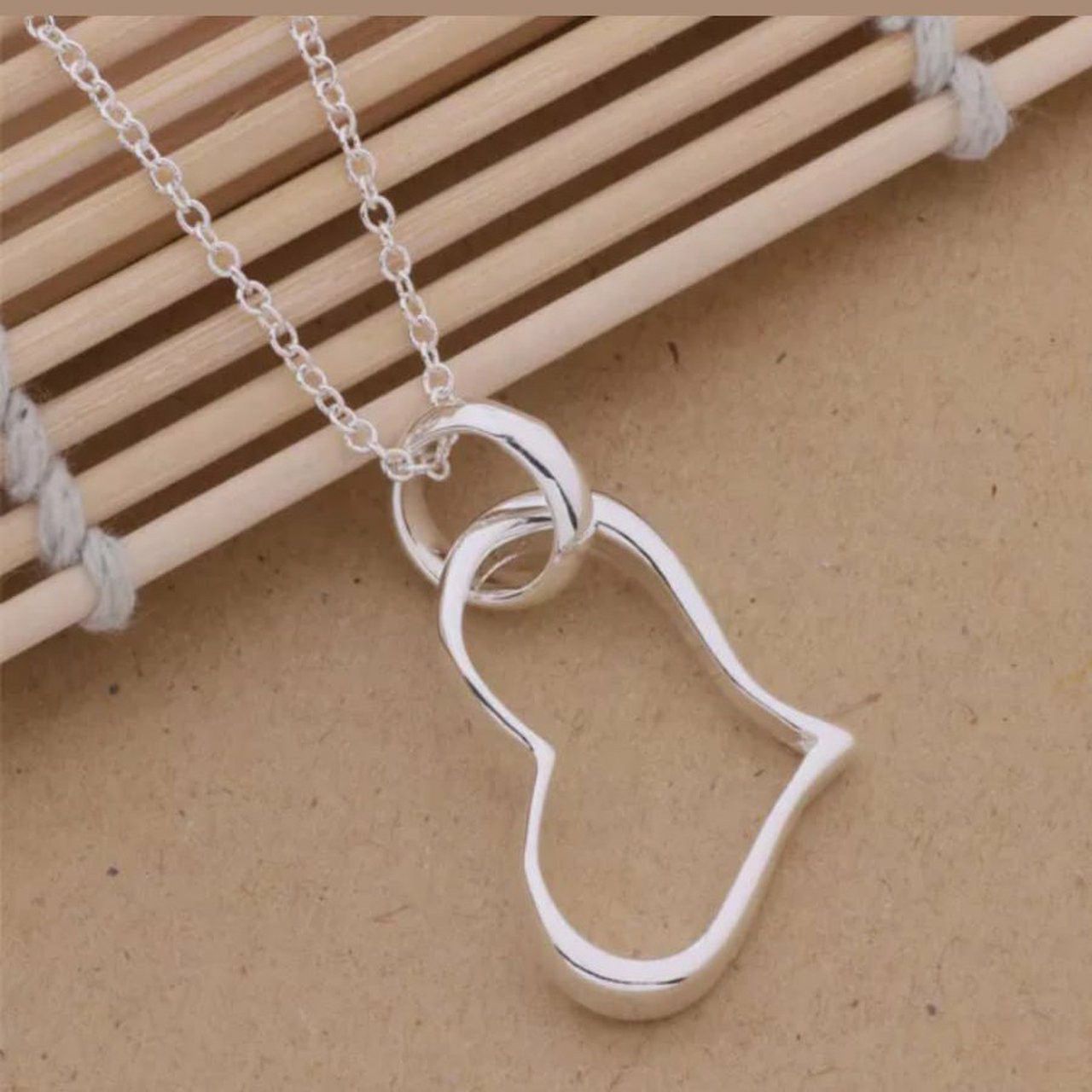 925 Sterling silver Charm fashion pretty Heart woman Necklace 18" in long Necklace Approx chain Thickness 1mm - SLV