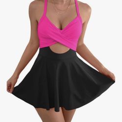 B2prity Cutout One Piece Skirt Swimsuit Swimdress Tummy Control Size XL