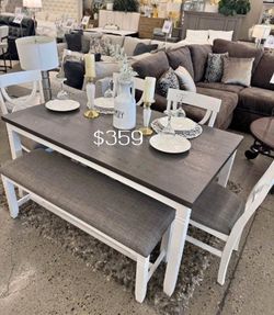 Stunning 6-pc dining table set with bench