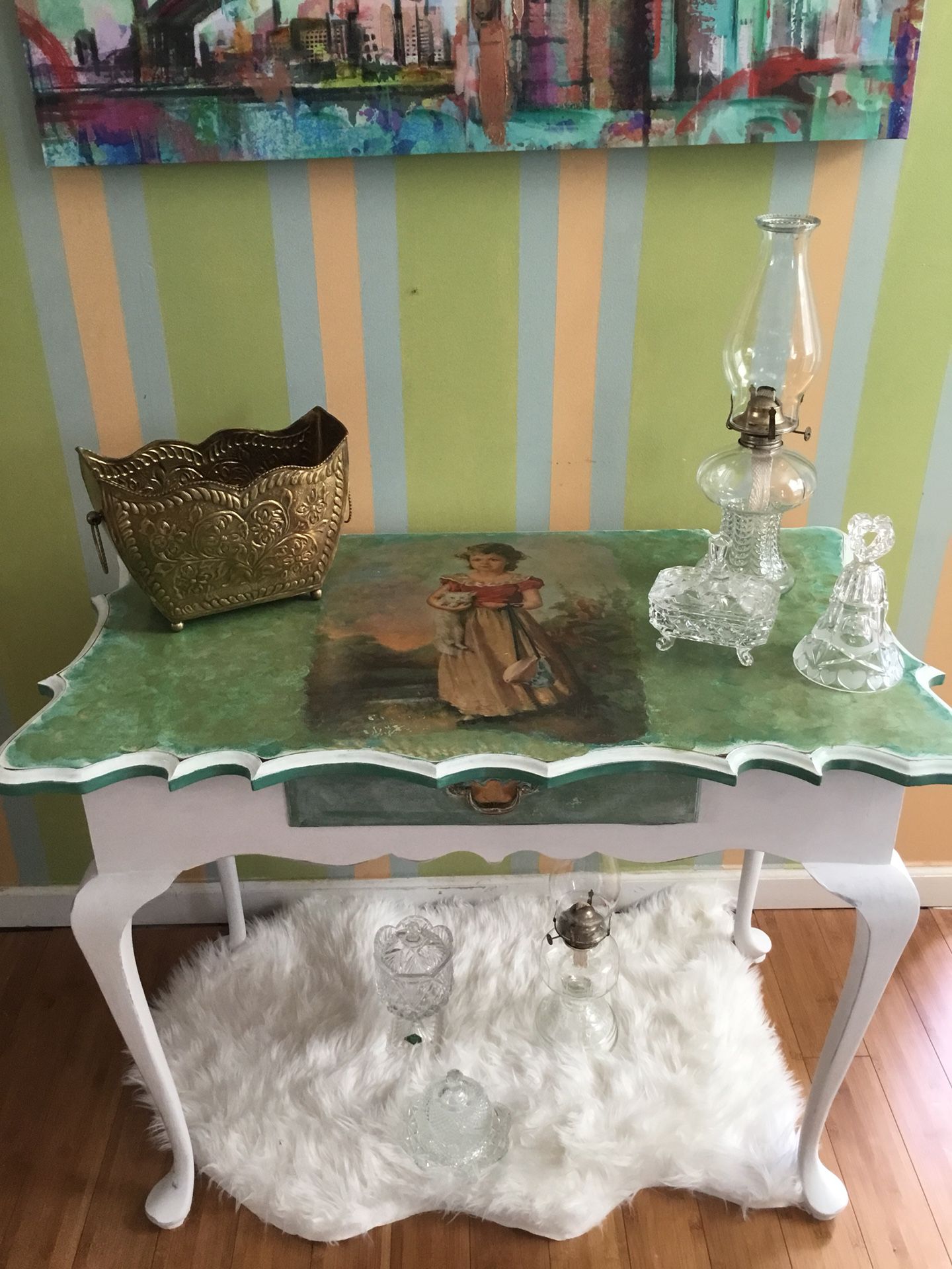 Antique goat feet table, hand painted in the decoupage technique.. Beautiful!