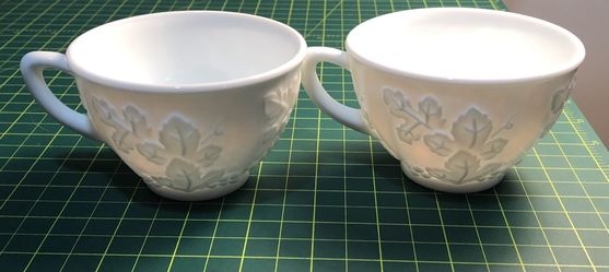 2grape white milk glass coffee/ tea cups