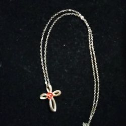 Vintage Sterling Silver Cross with Rose in Middle  Necklace