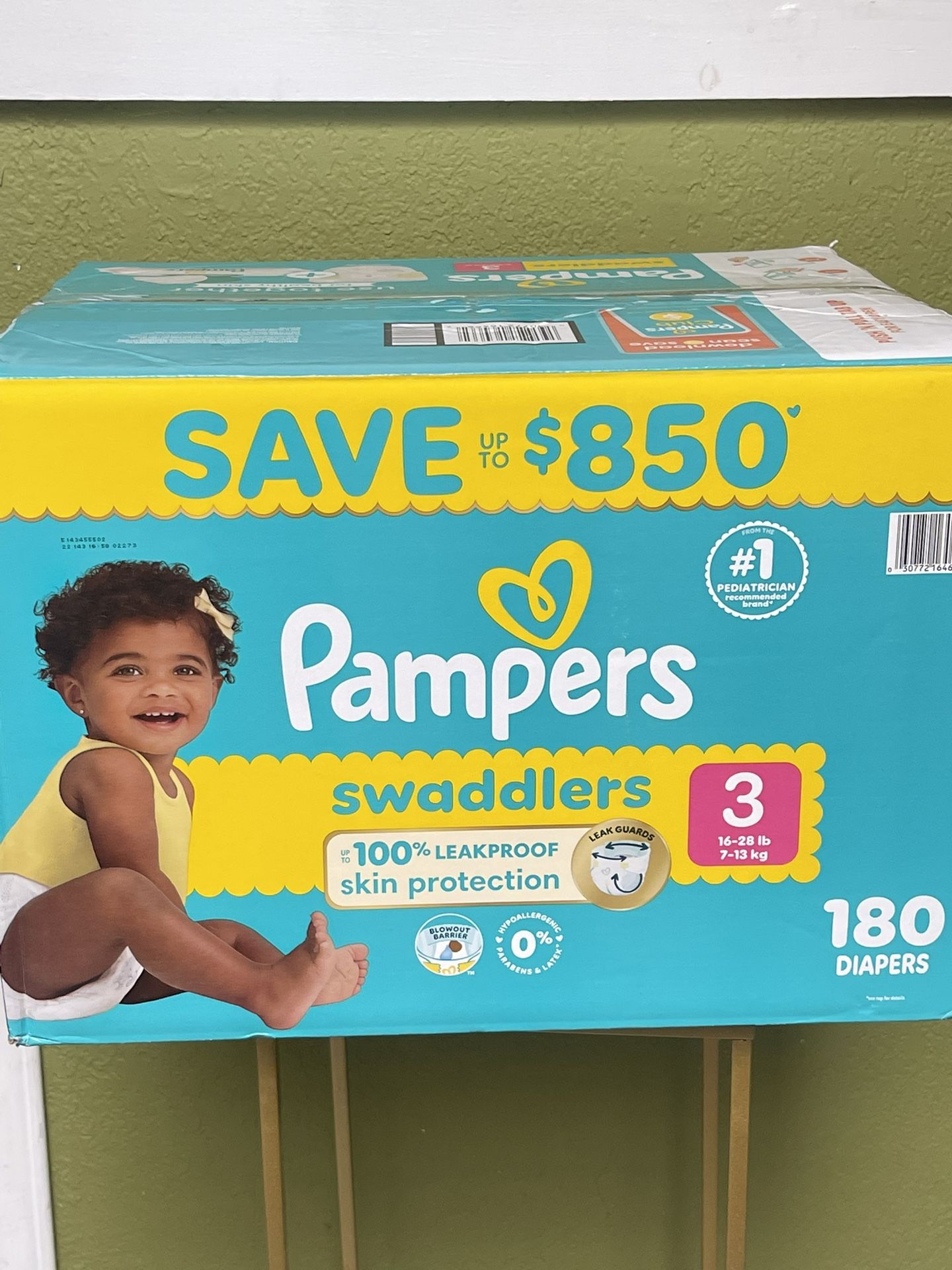 Pampers Swaddlers 180 diapers, size 3 $40