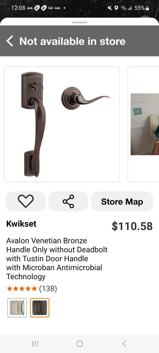Kwikset Avalon Venetian Bronze Handle Only without Deadbolt $65