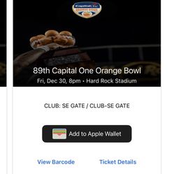 Orange Bowl Club Seats Row 1 SALE