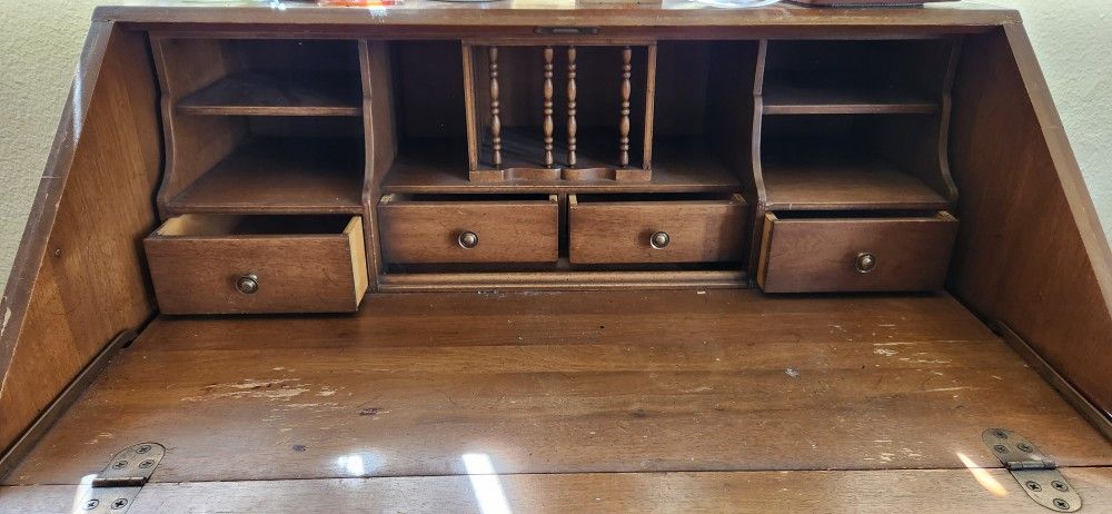 Antique Vintage wood drop front secretary desk

