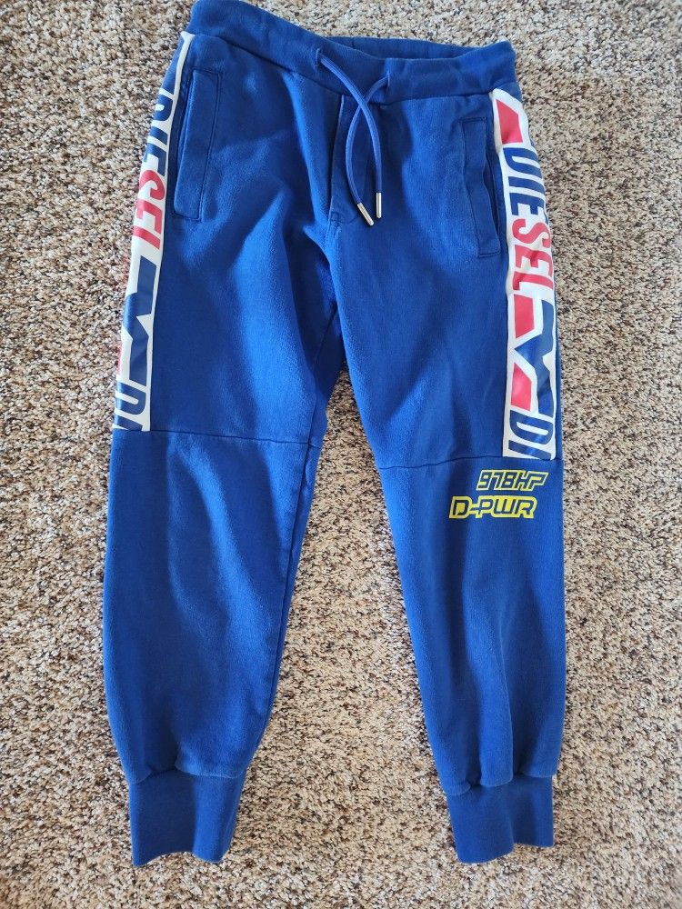 Boy's Diesel Blue Logo Sweatpants, size 10 yo