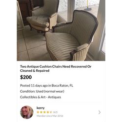 Two Antique Chairs Feather Cushions. 