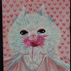 Albino Bat Hearts Canvas Paint