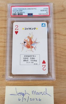 FS / NFT - POKEMON PSA 10 -
1996 POKEMON  MAGIKARP 2 OF HEARTS GREEN VERSION PLAYING CARD #129 LOW POPULATION