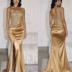 New With Tags Satin Sequin Bodice Long Formal Dress & Prom Dress $125