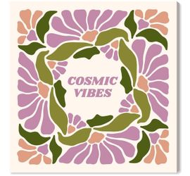 Wynwood Studio Typography and Quotes Modern Wrapped Canvas Art - Cosmic Vibes Florals, Wall Art for Living Room, Bedroom, and Bathroom, 30" x 30", Pur