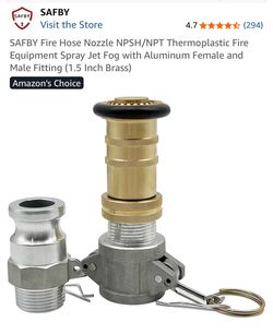 SAFBY Fire Hose Nozzle NPSH/NPT Thermoplastic Fire Equipment Spray Jet Fog with Aluminum Female and Male Fitting (1.5 Inch Brass)