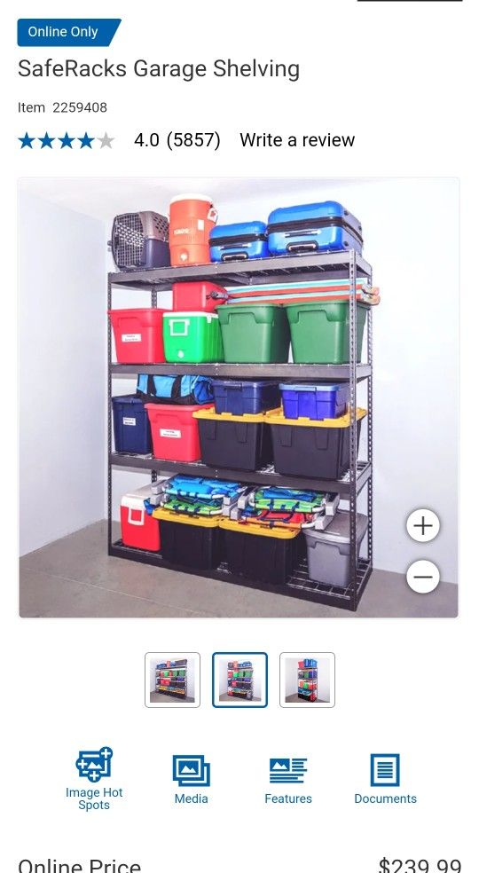 SafeRacks Garage Shelving 24"×72"×84"h $150
