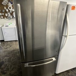 Stainless Steel GE 33 Inch Wide Bottom Freezer Refrigerator 
