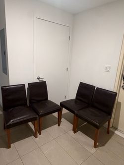Set of 4 Dark Brown Leather Dining Chairs – Wood Legs