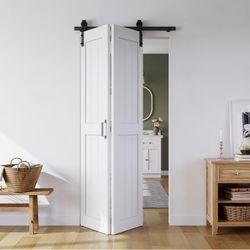 Bifold Barn Door 36" x 84", MDF Bi-Fold Sliding Closet Doors Hardware Kit Included, Pre-Finished Easy Assembly, Water-Proof PVC Surface & S