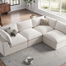 NEW - 120" Cloud Sectional Couch | Oversize Boneless Couches for Living Room | 4 Seater Modern L-Shape Sofa | Ivory White
