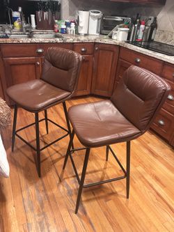 24 Inch Bar Stools Set of 2, Double-Layer Counter Height Bar Stools for Kitchen Island, Upholstered Faux Leather Barstool with Footrest and Back, Arml