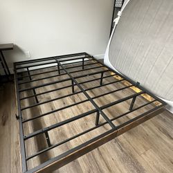 Queen Bed Frame (Metal and Wood Material)