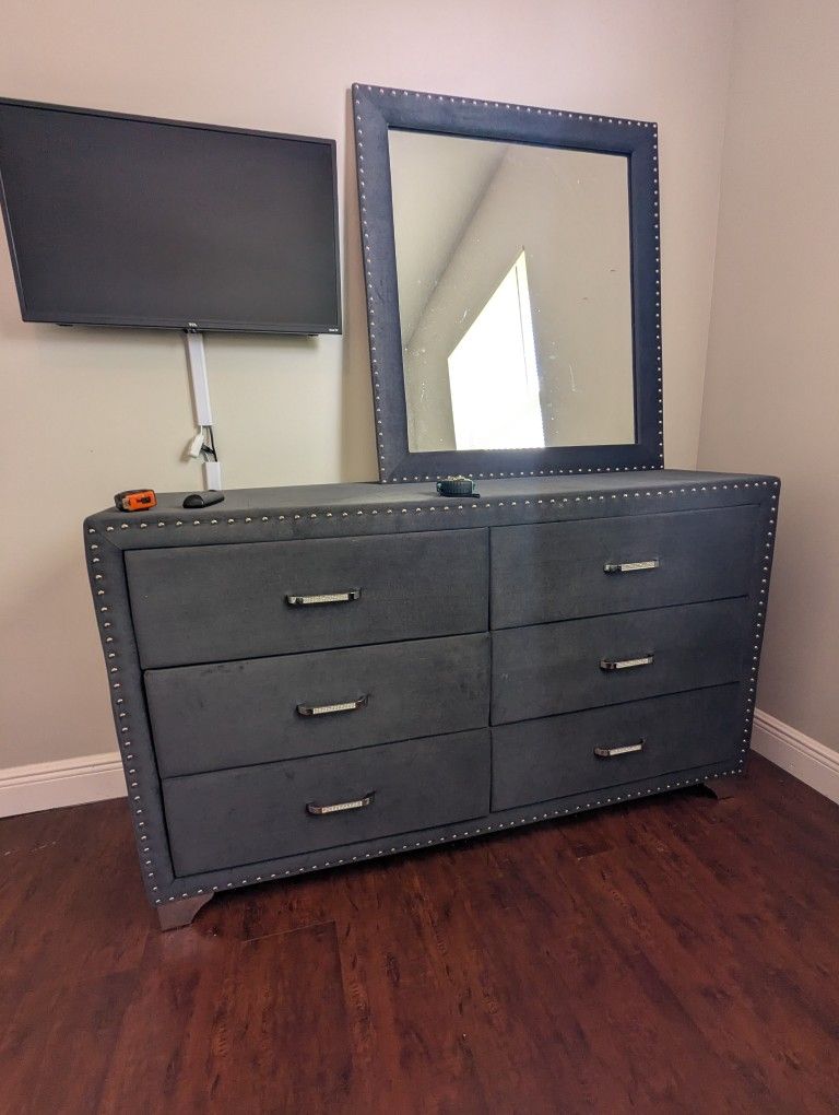Velvet Dresser with mirror and nightstand
