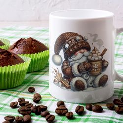 Winter Holiday Gnome Coffee Mug, Decorative Christmas Design, Ceramic Cup
