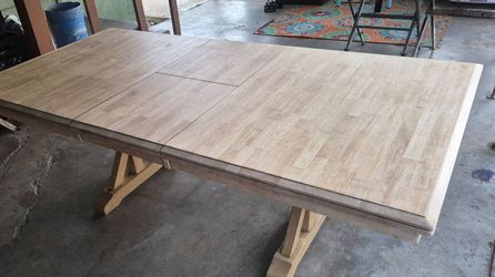 Large Solid Wood Trestle Dining Table with Extension Leaf – Sanded/Ready to Finish
